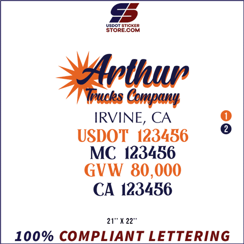 Company Name, Truck Door Decal, Location, USDOT, MC, GVW, CA