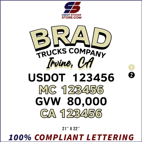 Company Name, Truck Door Decal, Location, USDOT, MC, GVW, CA