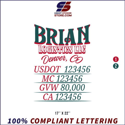 Company Name, Truck Door Decal, Location, USDOT, MC, GVW, CA