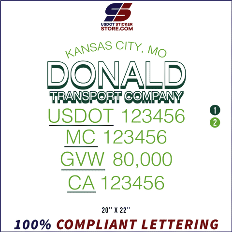 Company Name, Truck Door Decal, Location, USDOT, MC, GVW, CA