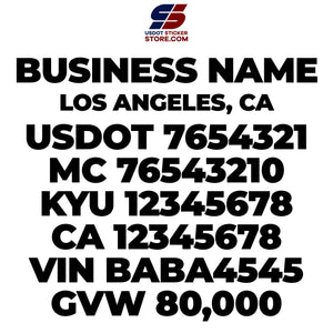 business name ,location, usdot mc kyu ca vin gvw decal sticker