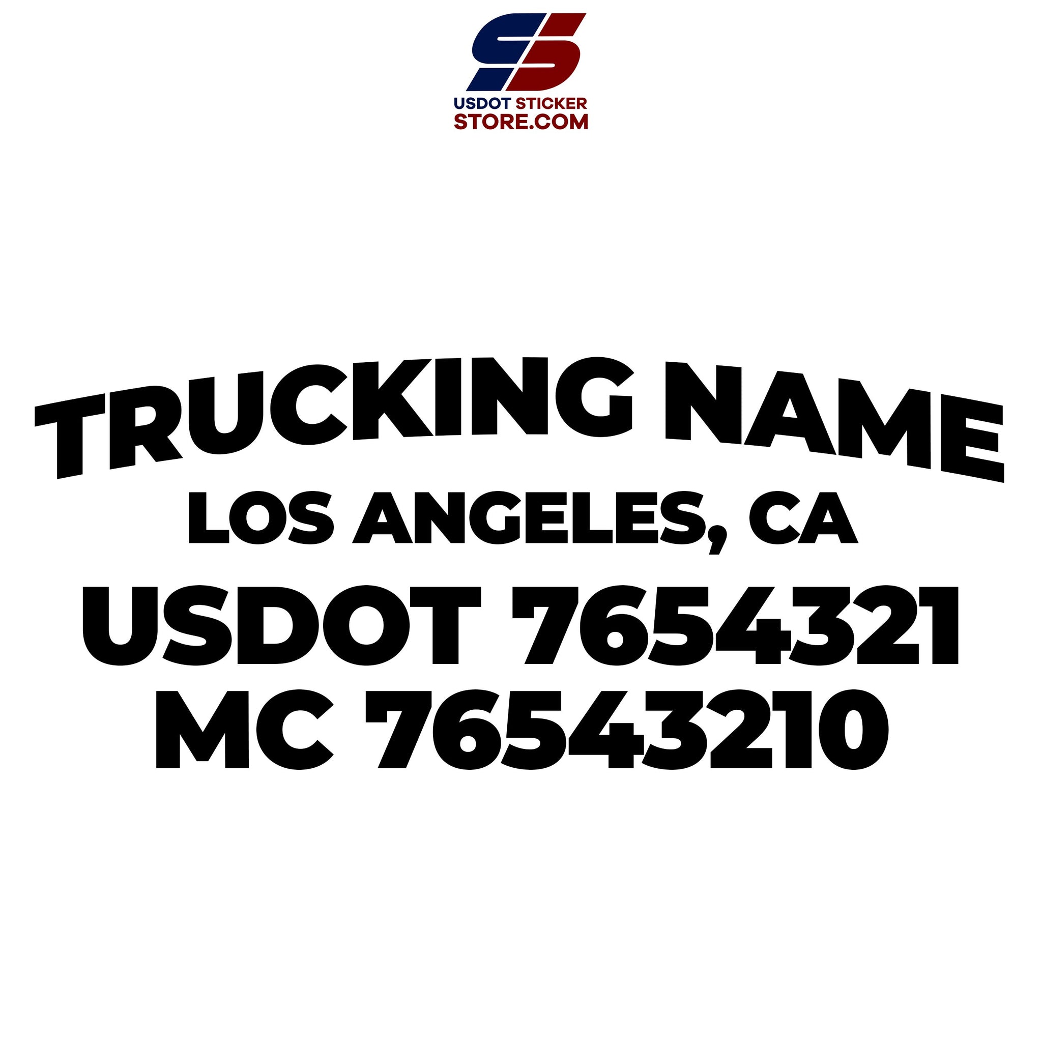 trucking business name with location, usdot & mc decal lettering