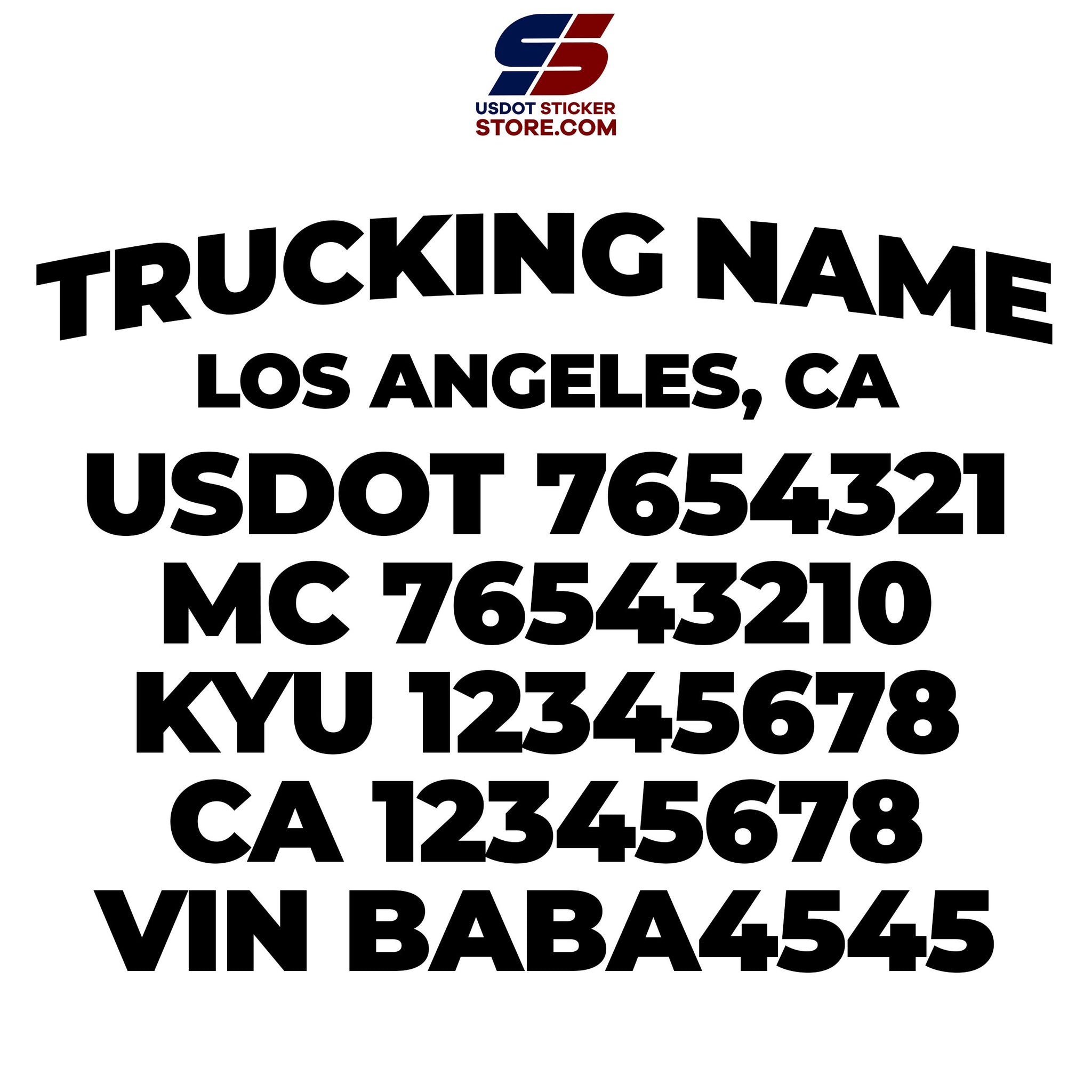 trucking company name usdot mc kyu ca vin decal sticker