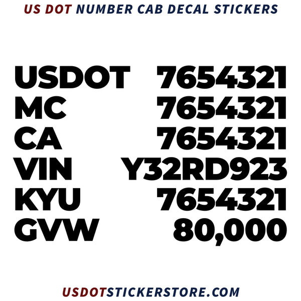 usdot, mc, ca, vin, kyu & gvw number decal sticker