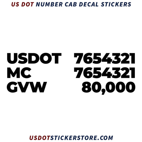 usdot, mc, gvw number decal sticker